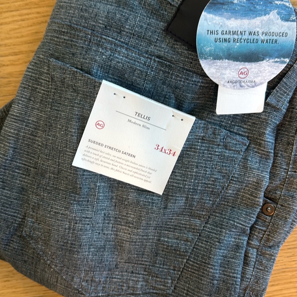 NWT Men’s AG Tellis sueded stretch sateen pants